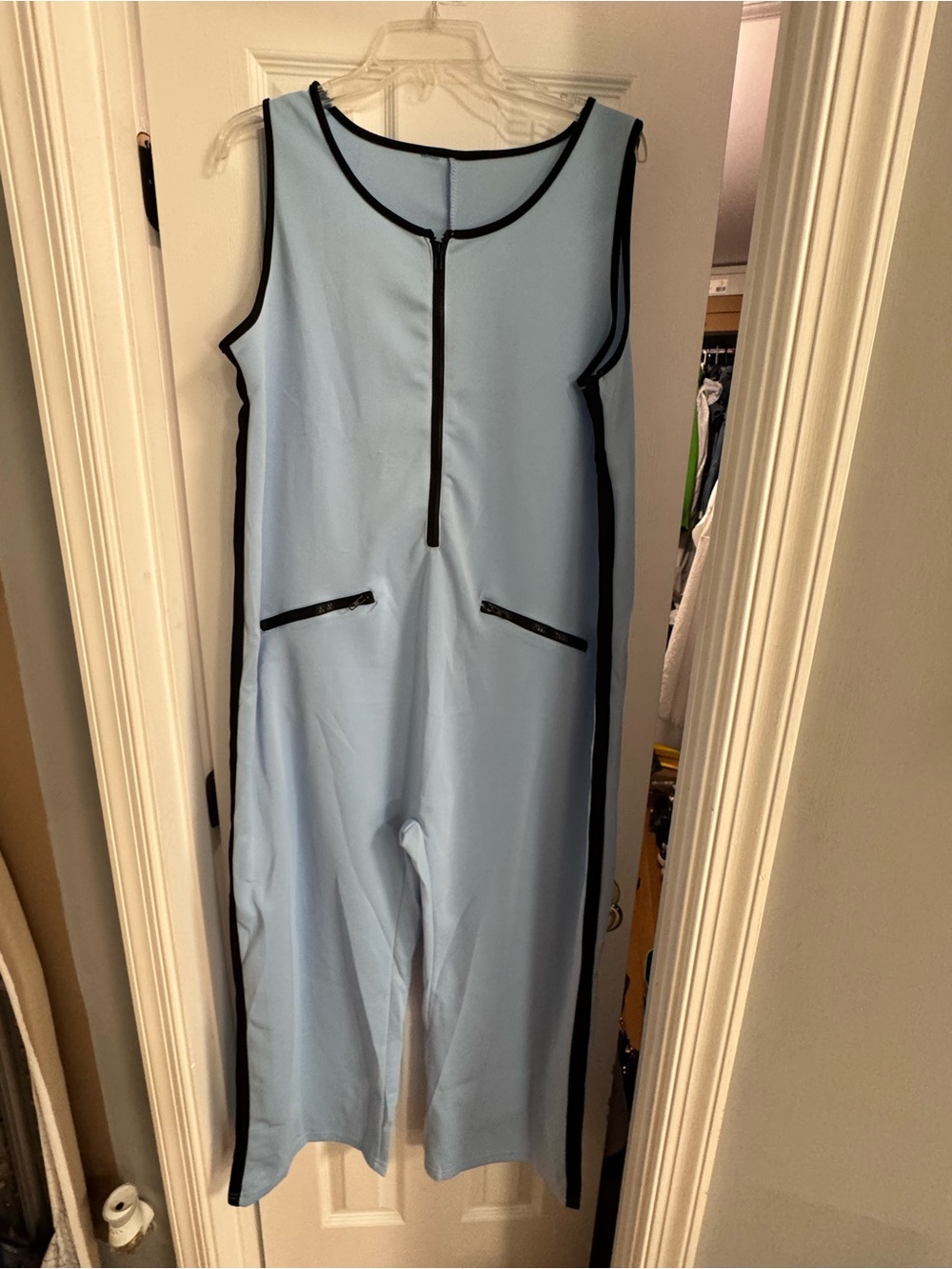 SHEIN Light Blue Sleeveless Jumpsuit with Black Trim